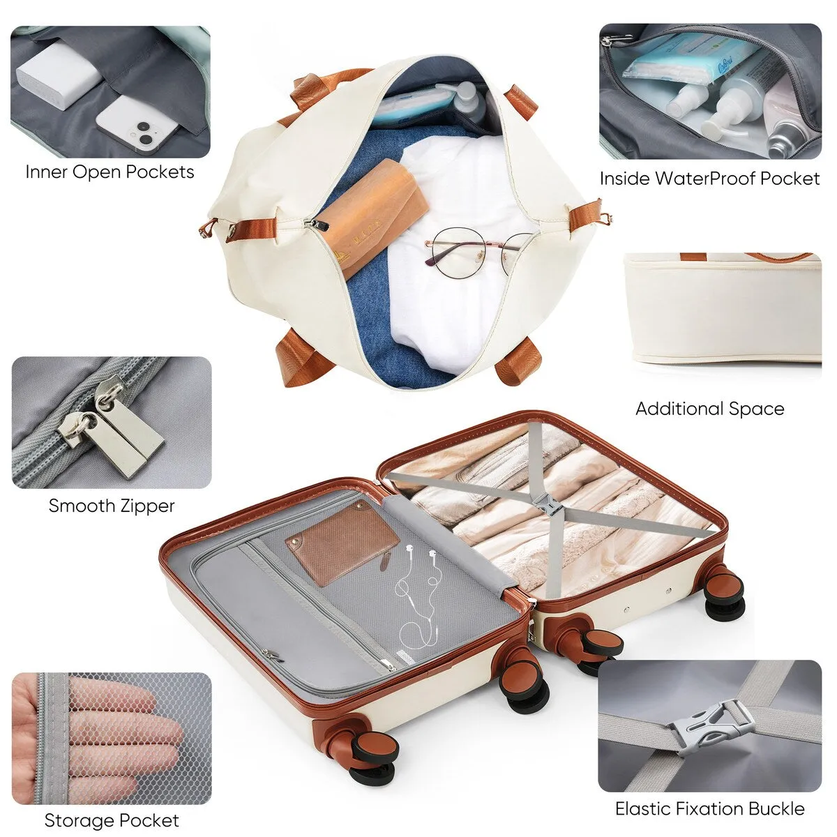 Merax Front Opening 20-Inch Carry-On Luggage with Expandable Travel Bag Set