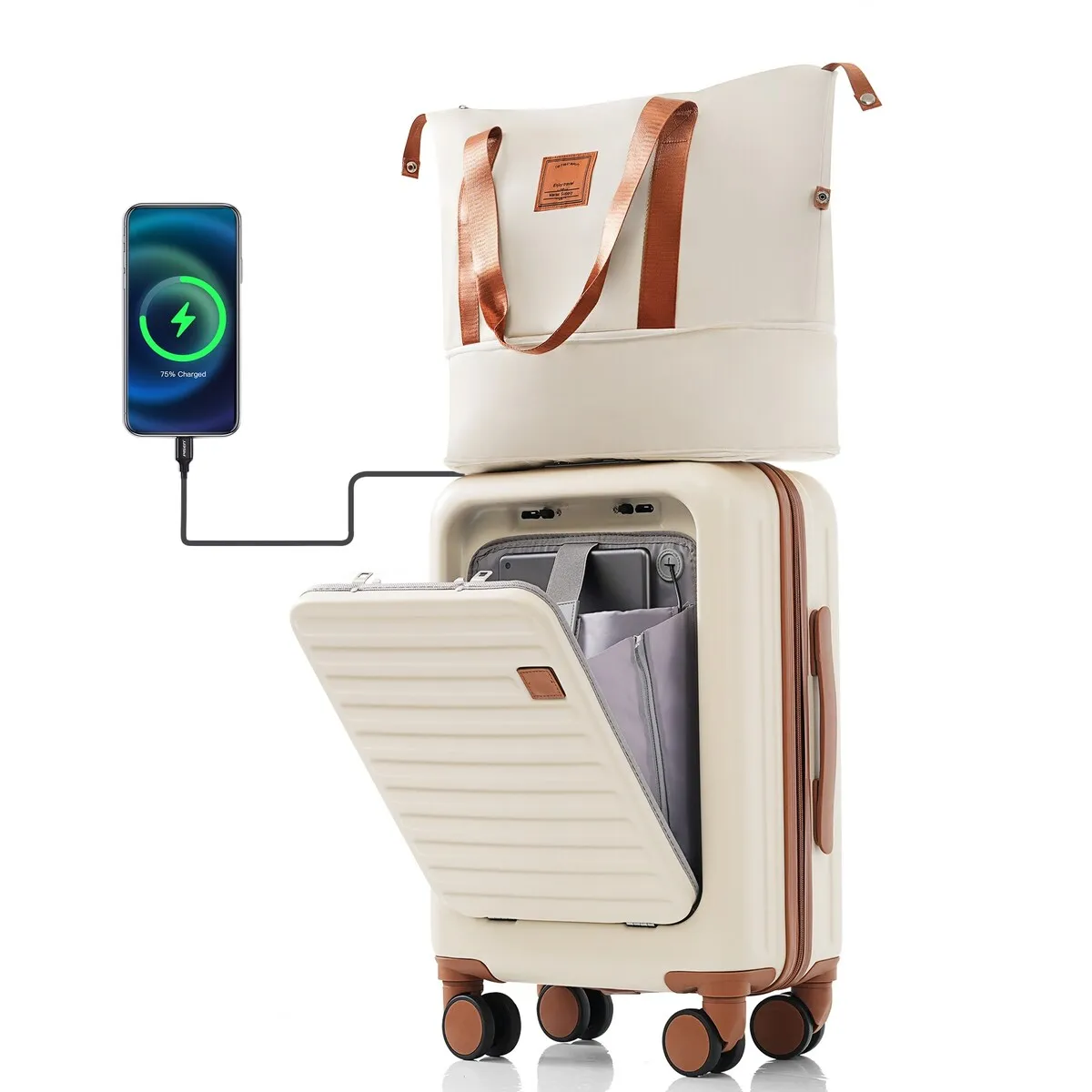 Merax Front Opening 20-Inch Carry-On Luggage with Expandable Travel Bag Set