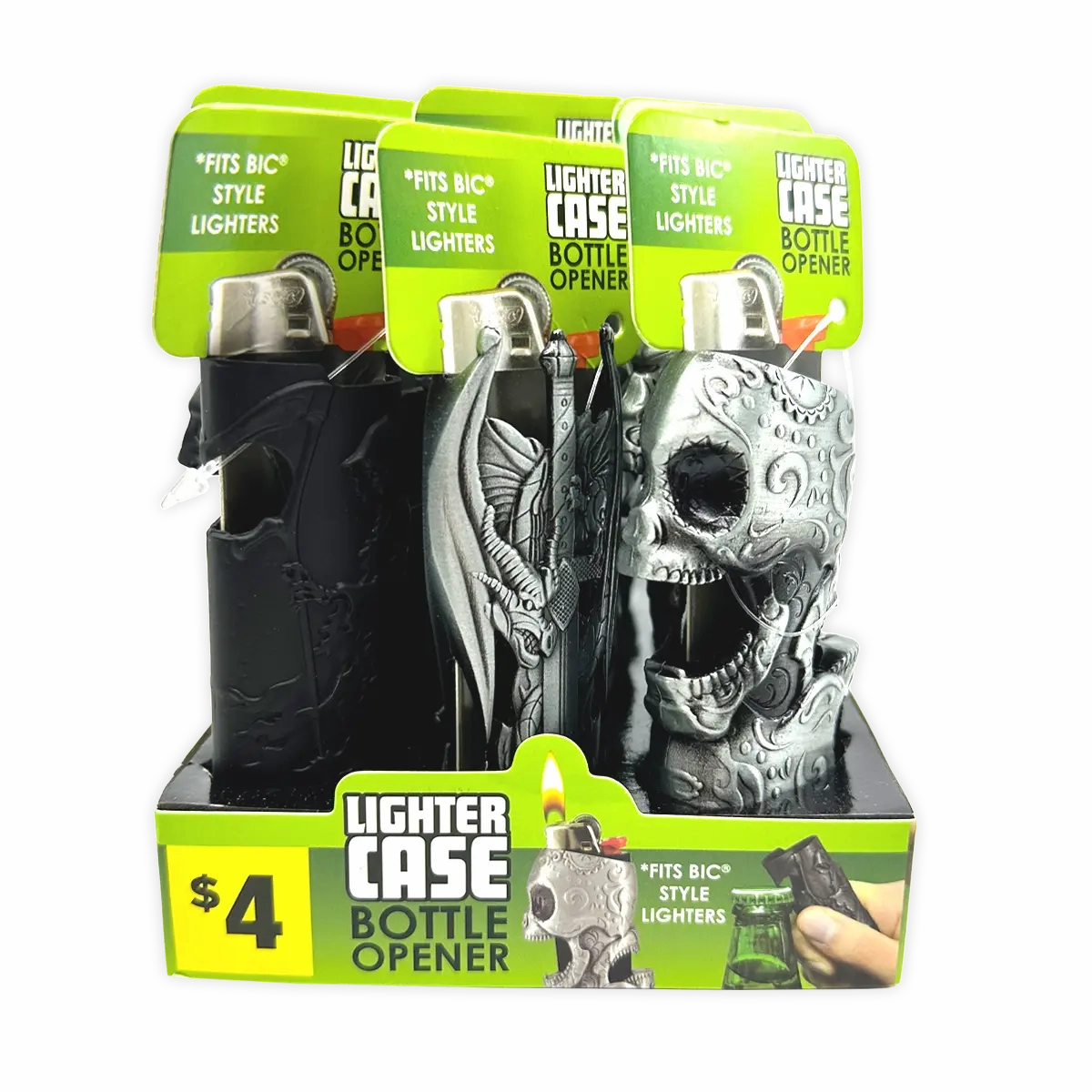 Metal Mystic Lighter Case with Bottle Opener Assortment - 12 Pieces Per Retail Ready Display 40314