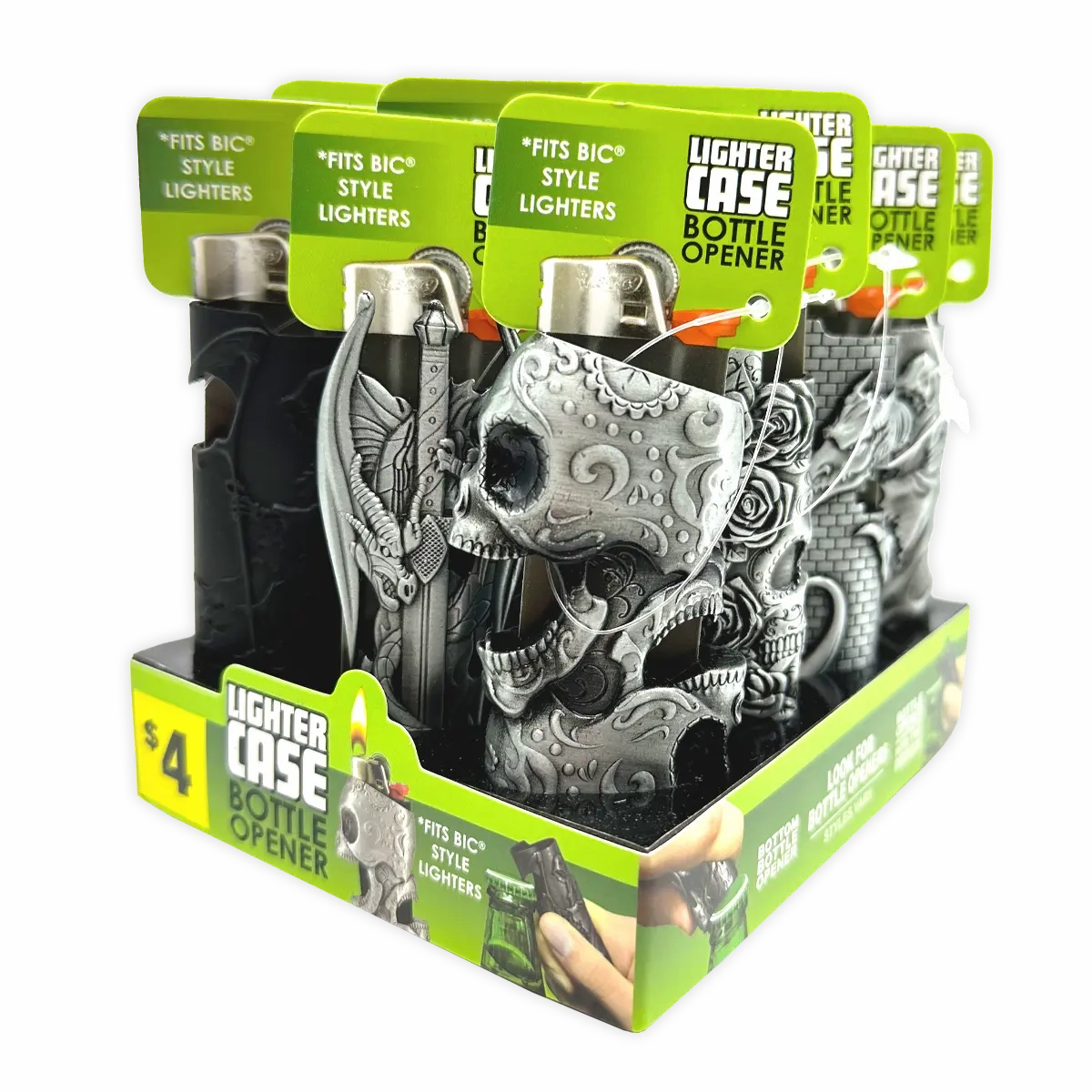 Metal Mystic Lighter Case with Bottle Opener Assortment - 12 Pieces Per Retail Ready Display 40314