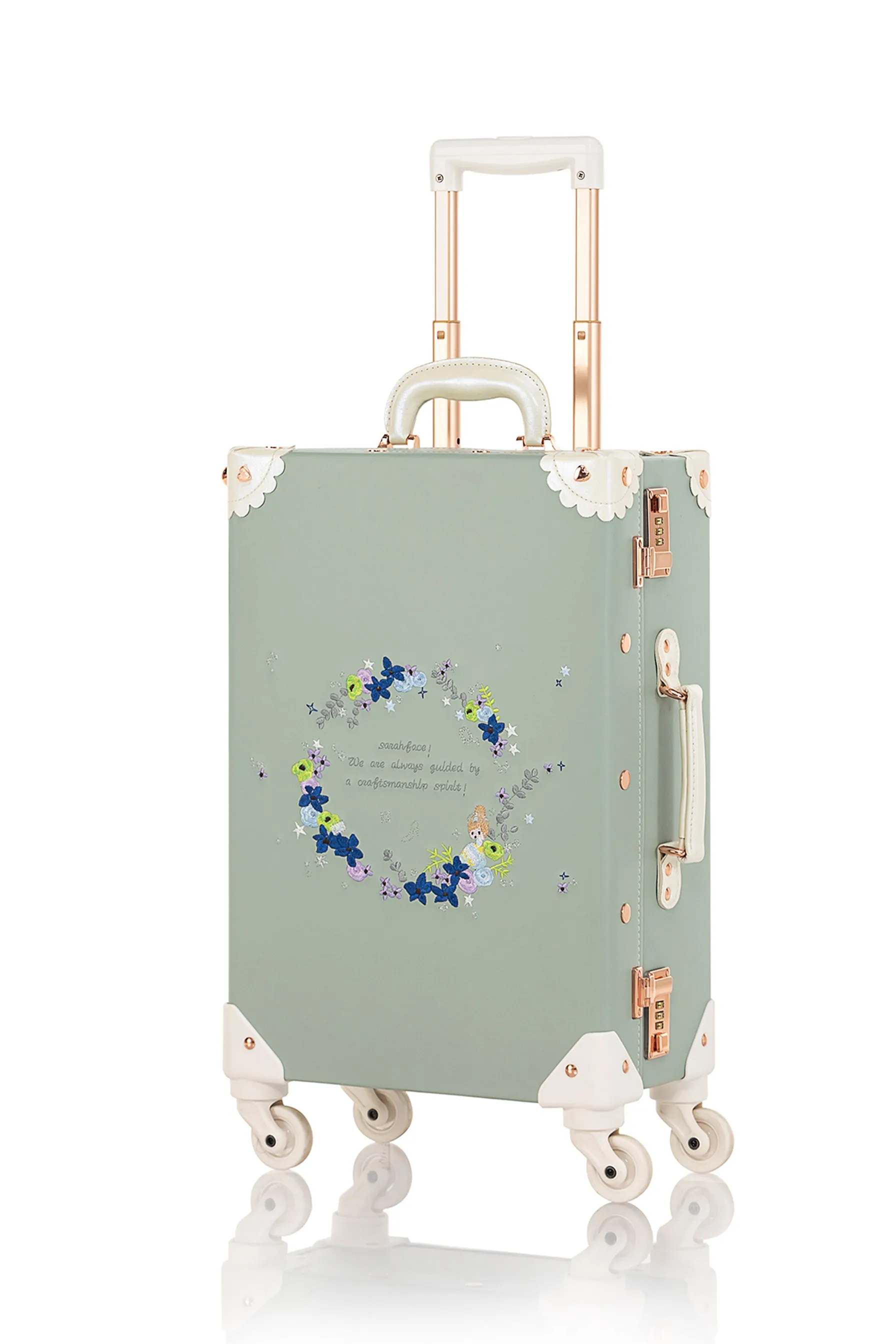 (Outlet) SarahFace Spinner Suitcase - Embroidery Green