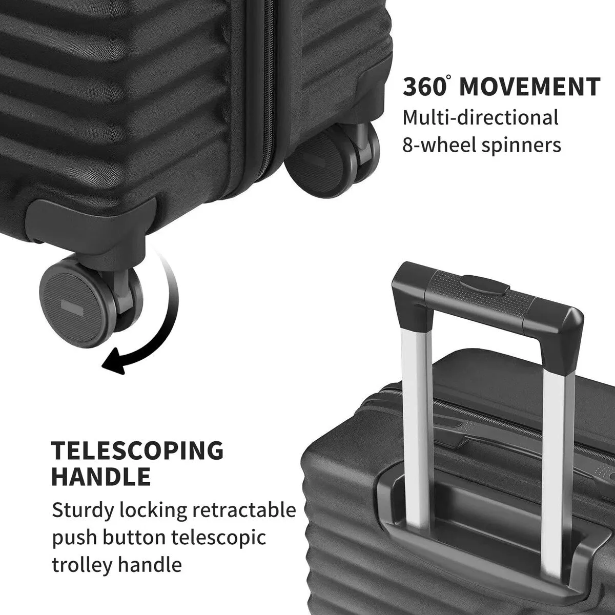 SUGIFT 3 Piece Luggage Sets Hard Shell Luggage Sets with Spinner Wheels TSA Lock, 20in/24in/28in, Black