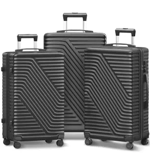 SUGIFT 3 Piece Luggage Sets Hard Shell Luggage Sets with Spinner Wheels TSA Lock, 20in/24in/28in, Black
