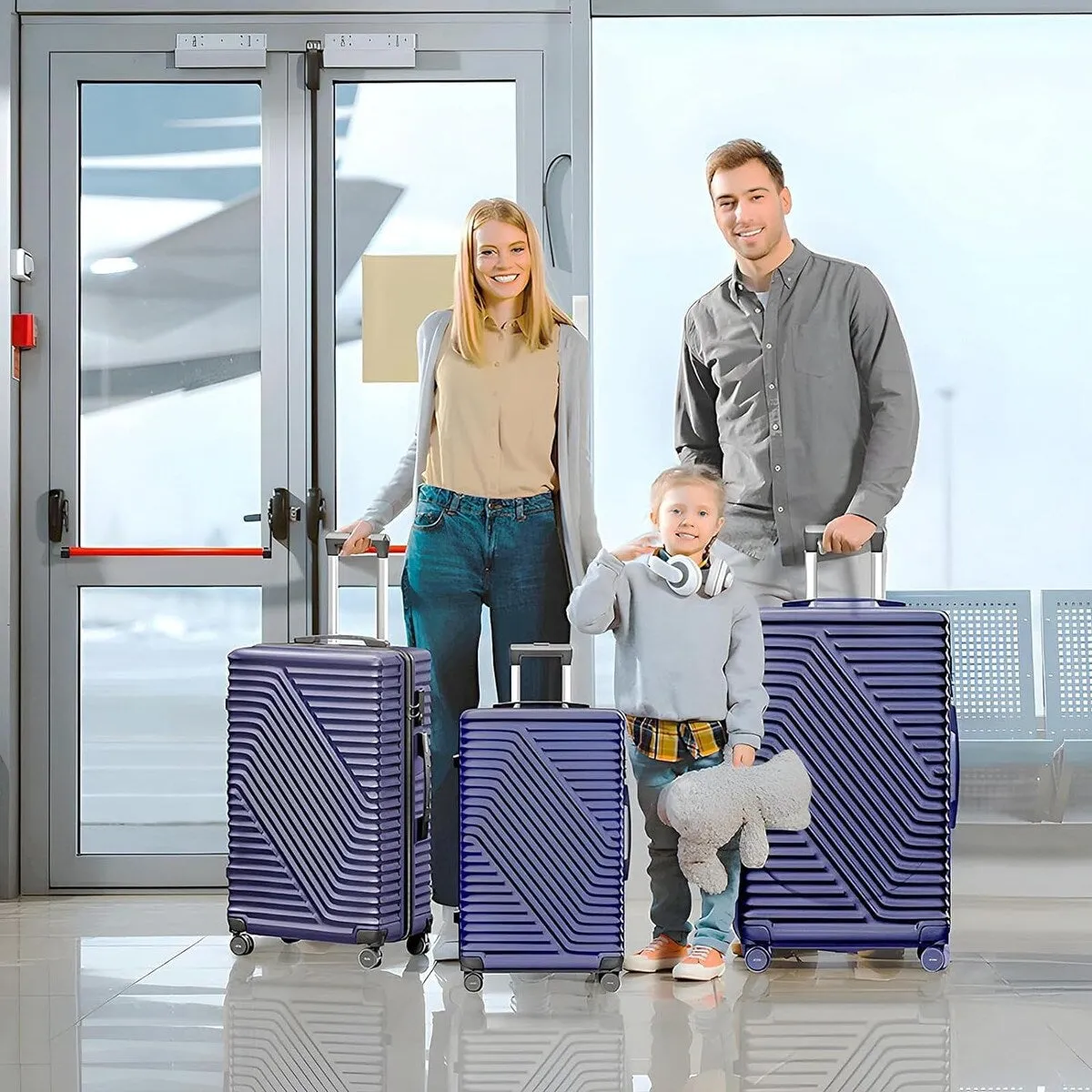 SUGIFT 3 Piece Luggage Sets Hard Shell Luggage Sets with Spinner Wheels TSA Lock, 20in/24in/28in, Dark Blue