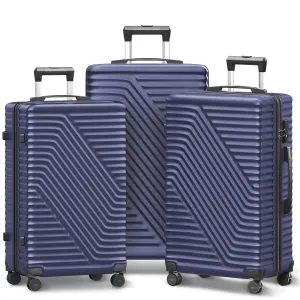 SUGIFT 3 Piece Luggage Sets Hard Shell Luggage Sets with Spinner Wheels TSA Lock, 20in/24in/28in, Dark Blue