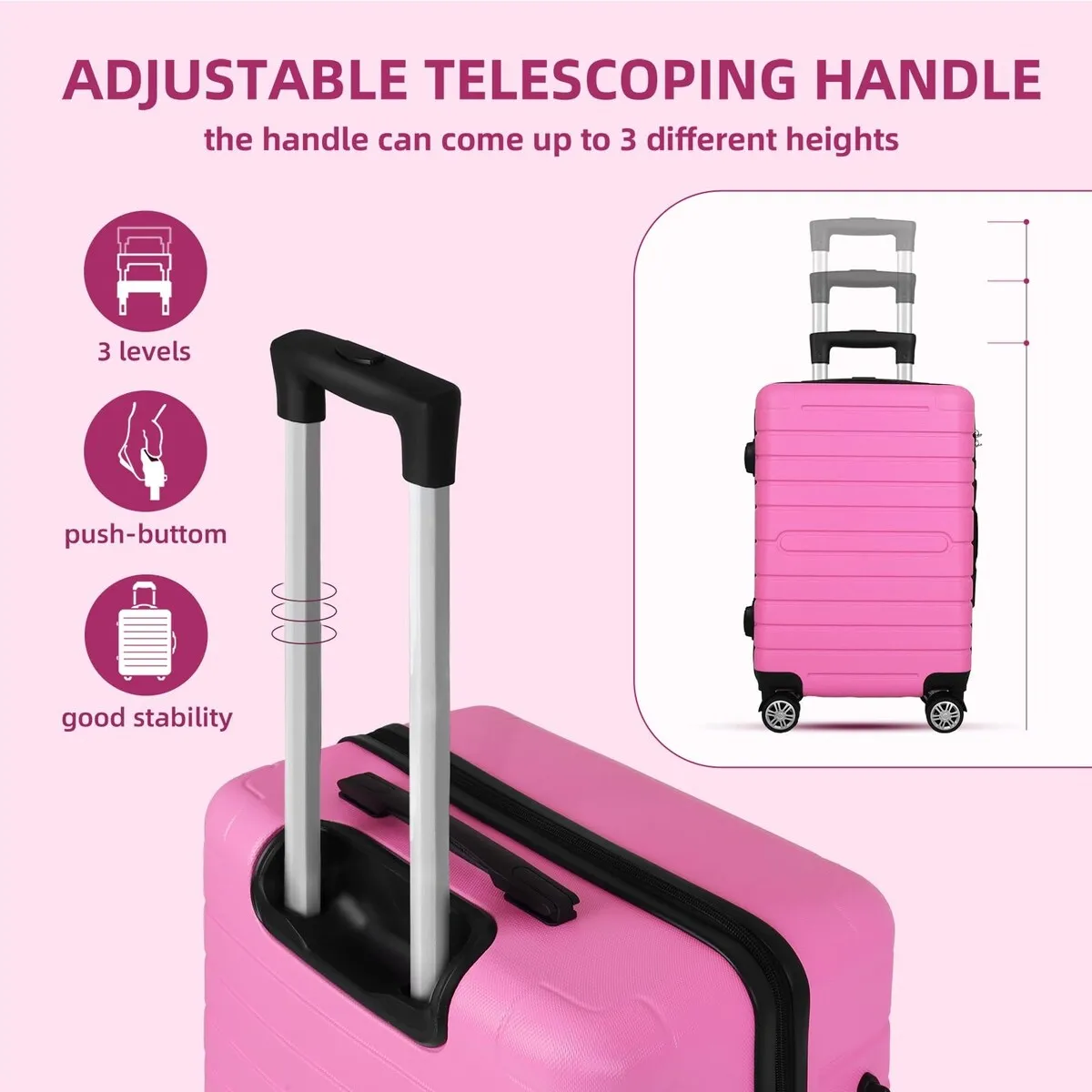 SUGIFT 3 Piece Luggage Sets Hard Shell Luggage Sets with Spinner Wheels TSA Lock, 20in/24in/28in
