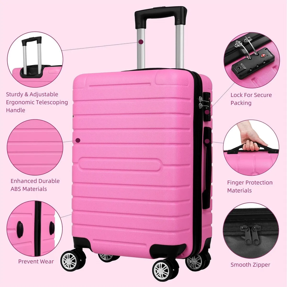 SUGIFT 3 Piece Luggage Sets Hard Shell Luggage Sets with Spinner Wheels TSA Lock, 20in/24in/28in