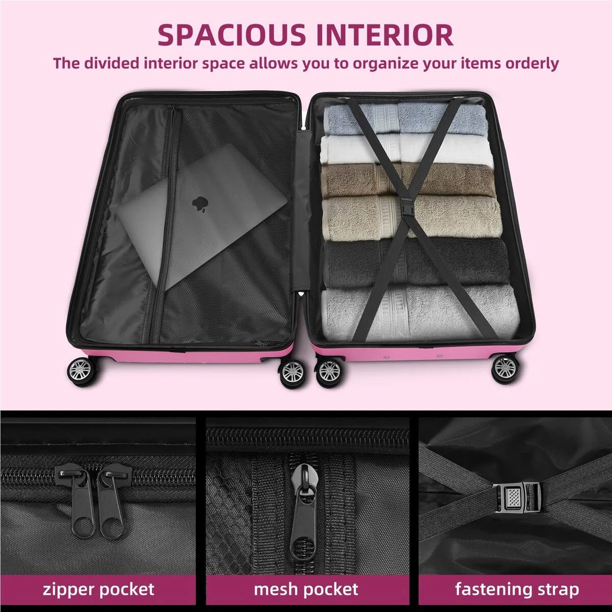 SUGIFT 3 Piece Luggage Sets Hard Shell Luggage Sets with Spinner Wheels TSA Lock, 20in/24in/28in