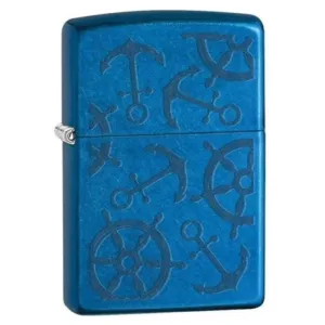 Zippo Windproof Lighter - Iced Nautical Anchors Cerulean Blue Finish Pocket | 29251