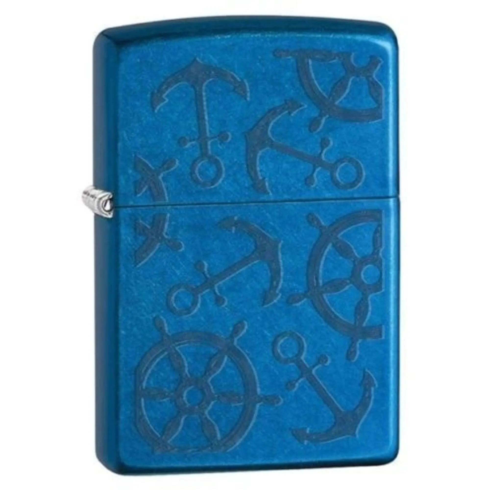 Zippo Windproof Lighter - Iced Nautical Anchors Cerulean Blue Finish Pocket | 29251