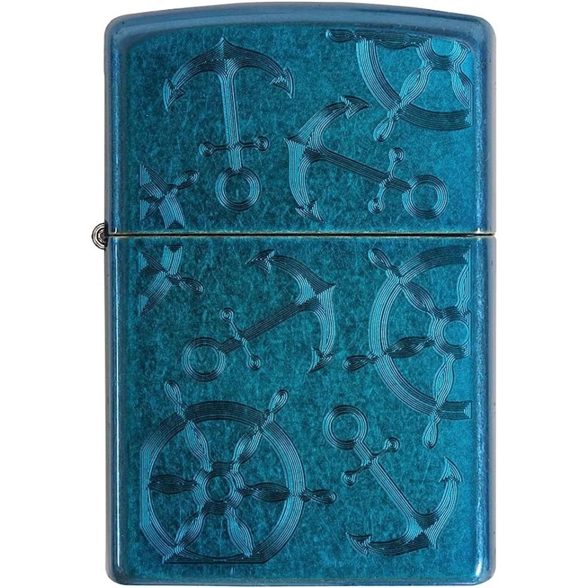 Zippo Windproof Lighter - Iced Nautical Anchors Cerulean Blue Finish Pocket | 29251