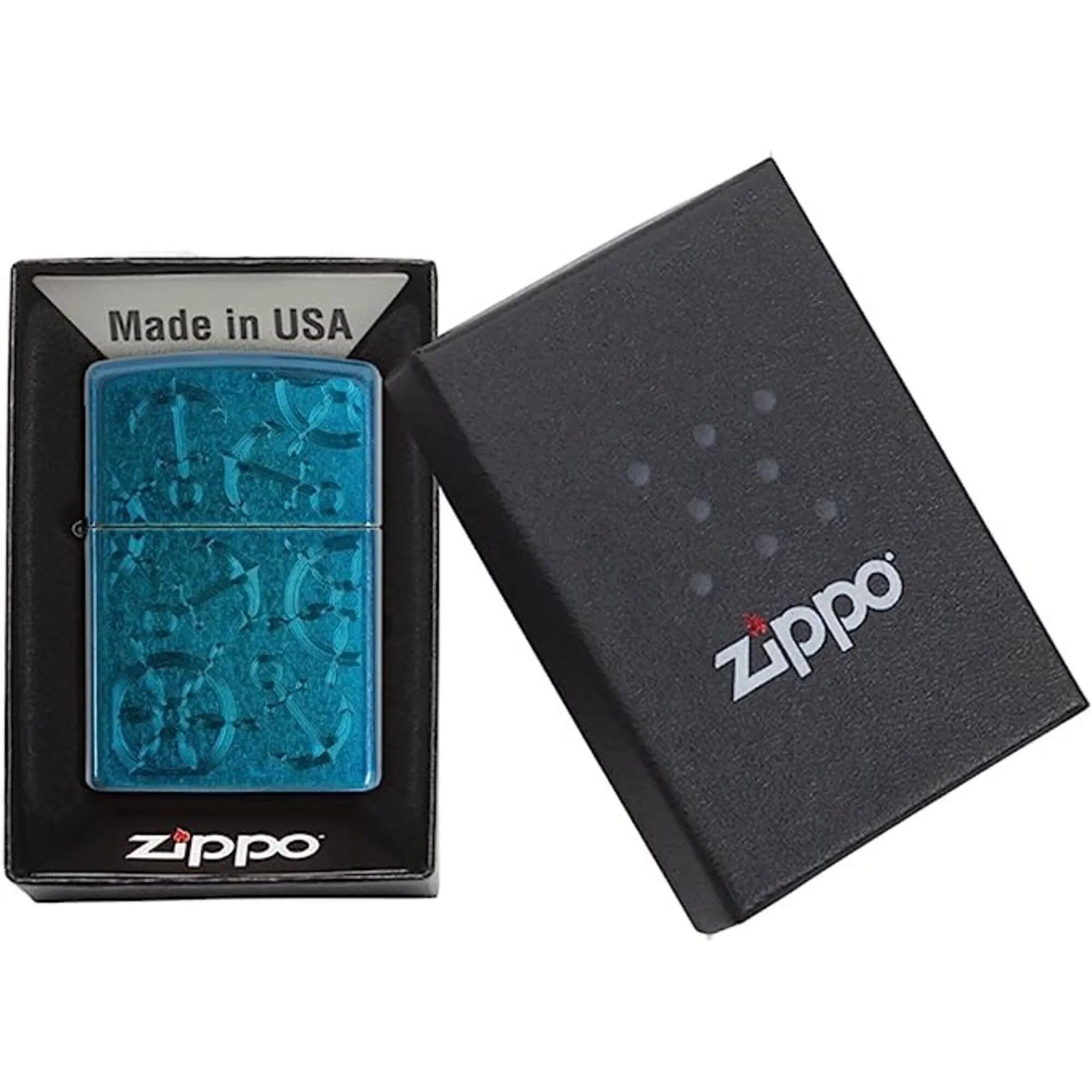 Zippo Windproof Lighter - Iced Nautical Anchors Cerulean Blue Finish Pocket | 29251