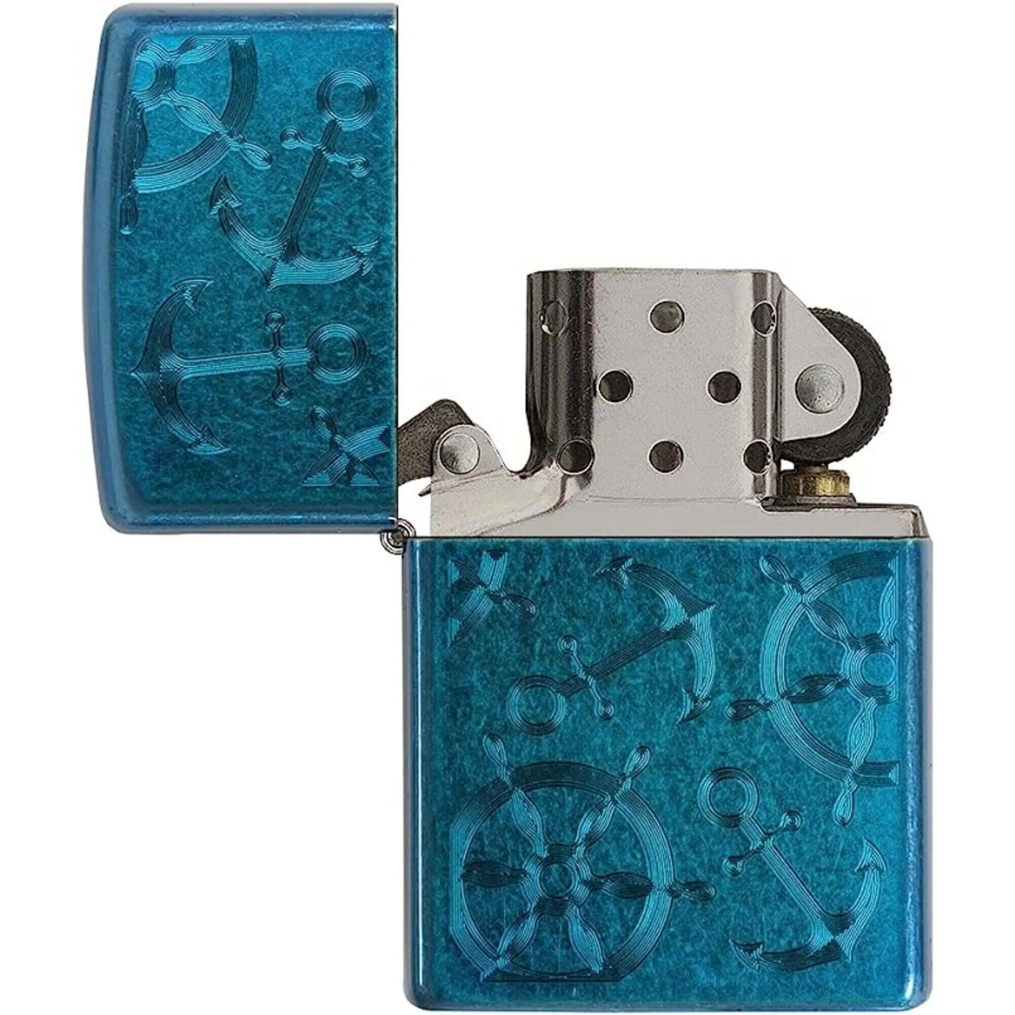 Zippo Windproof Lighter - Iced Nautical Anchors Cerulean Blue Finish Pocket | 29251